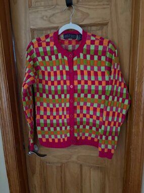 Vtg Herman Geist checkered cardigan